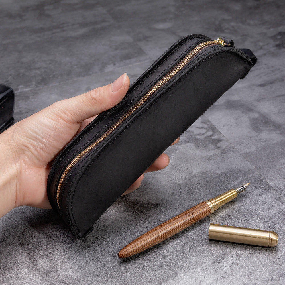 Wholesale Handmade Genuine Leather Creative Fashion Retro Zipper Pencil Case